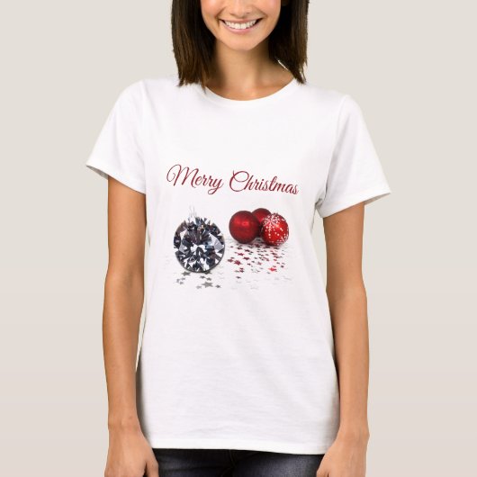 Elegant Diamond and Red Kerstversients T-shirt (Voorkant)