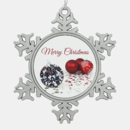 Elegant Diamond and Red Kerstversients Tin Sneeuwvlok Ornament
