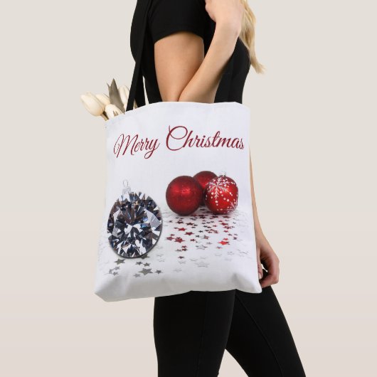 Elegant Diamond and Red Kerstversients Tote Bag (Dichtbij)