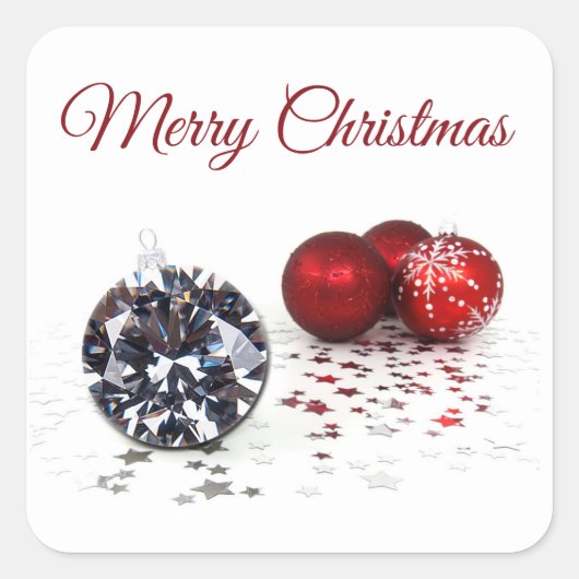 Elegant Diamond and Red Kerstversients Vierkante Sticker (Voorkant)