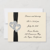 Elegant Diamond Black Ribbon Reception Kaarten (Voorkant)