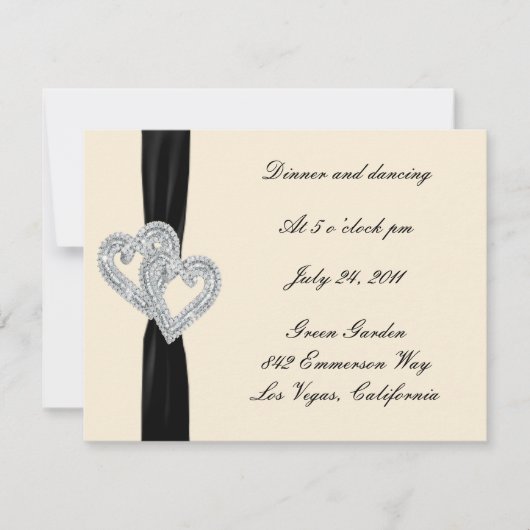 Elegant Diamond Black Ribbon Reception Kaarten (Voorkant)