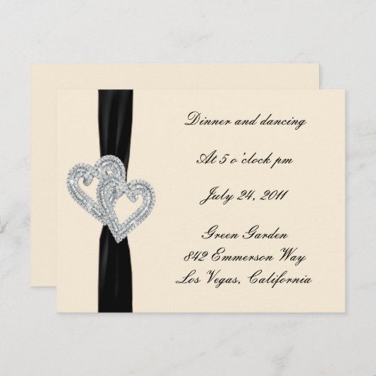 Elegant Diamond Black Ribbon Reception Kaarten (Voorkant / Achterkant)