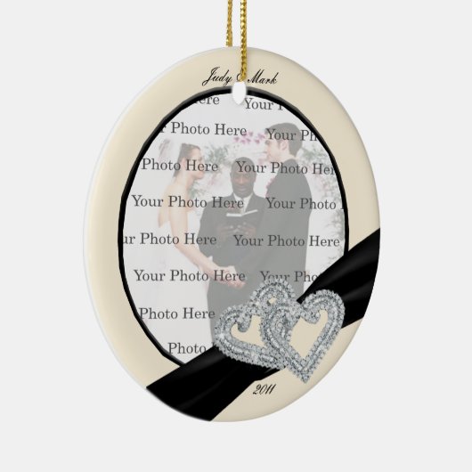 Elegant Diamond Black Ribbon Round Ornament (Rechts)