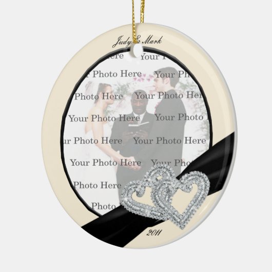 Elegant Diamond Black Ribbon Round Ornament (Links)