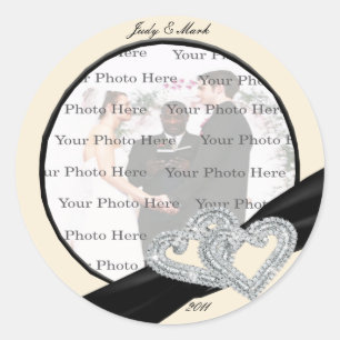 Elegant Diamond Black Ribbon Round Stickers