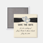 Elegant Diamond Black Ribbon Save the Date Magnet (Voorkant / Achterkant)