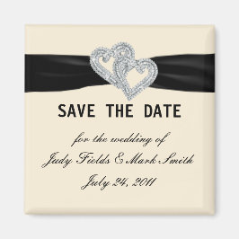 Elegant Diamond Black Ribbon Save the Date Magnet