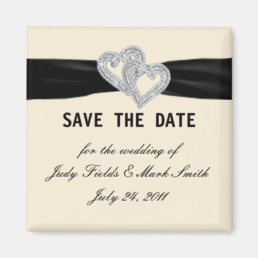 Elegant Diamond Black Ribbon Save the Date Magnet (Voorkant)