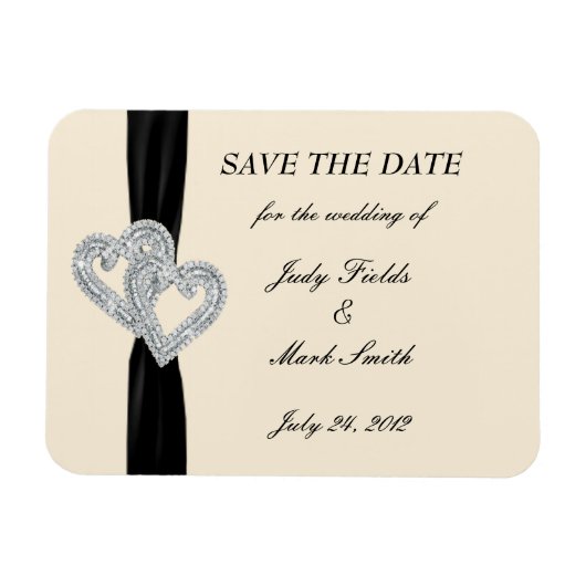 Elegant Diamond Black Ribbon Save the Date Magnet Magneet (Horizontaal)