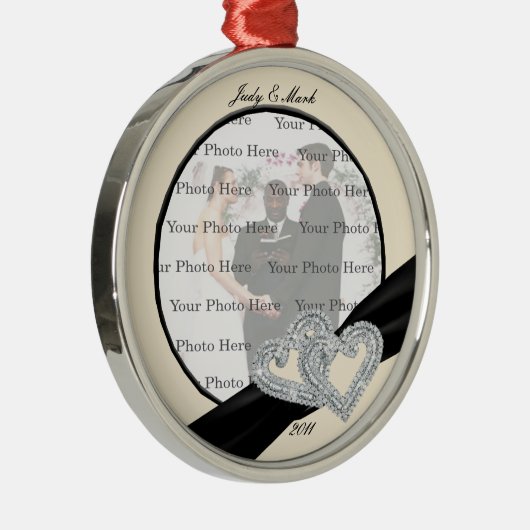 Elegant Diamond Black Ribbon Silver Round Ornament (Rechts)