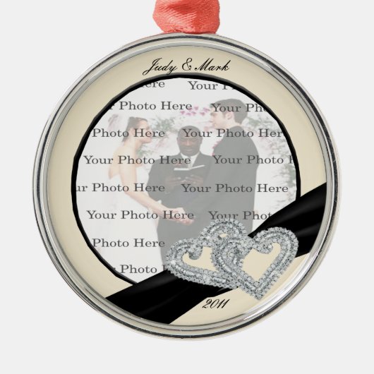 Elegant Diamond Black Ribbon Silver Round Ornament (Voorkant)