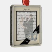 Elegant Diamond Black Ribbon SilverSquare Ornament (Rechts)