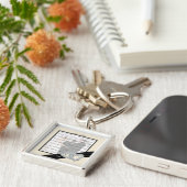 Elegant Diamond Black Ribbon Square Sleutelhanger (Zijkant)