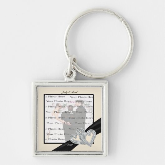 Elegant Diamond Black Ribbon Square Sleutelhanger (Voorkant)