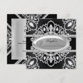 Elegant Diamond Black & Silver Quinceanera Invite Kaart (Voorkant / Achterkant)