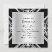 Elegant Diamond Black & Silver Quinceanera Invite Kaart (Achterkant)