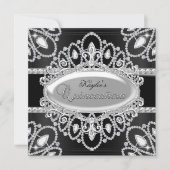Elegant Diamond Black & Silver Quinceanera Invite Kaart (Voorkant)