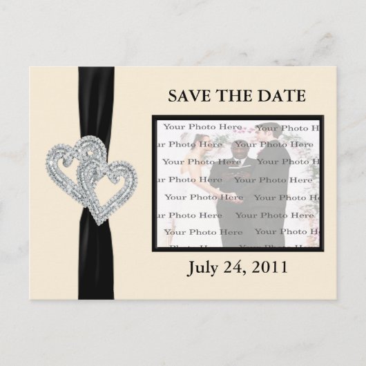 Elegant Diamond BlackRibbon Save The Date Briefkaa Aankondigingskaart (Voorkant)