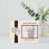 Elegant Diamond BlackRibbon Save The Date Briefkaa Aankondigingskaart (Staand voorkant)