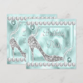 Elegant Diamond Blauwgroen Blauw Verjaardagsfeest Kaart (Voorkant / Achterkant)