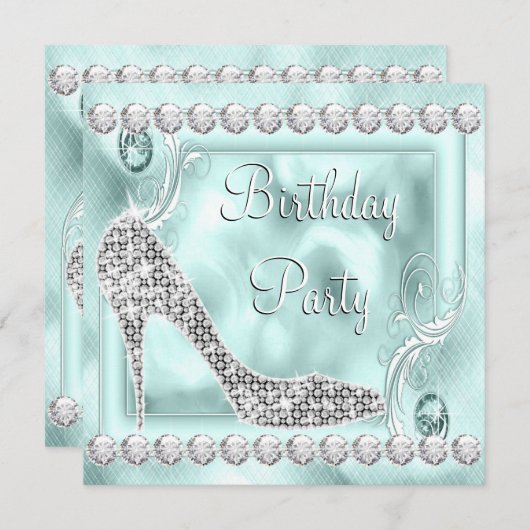 Elegant Diamond Blauwgroen Blauw Verjaardagsfeest Kaart (Voorkant / Achterkant)