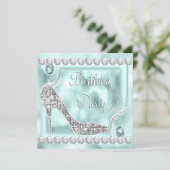 Elegant Diamond Blauwgroen Blauw Verjaardagsfeest Kaart (Staand voorkant)