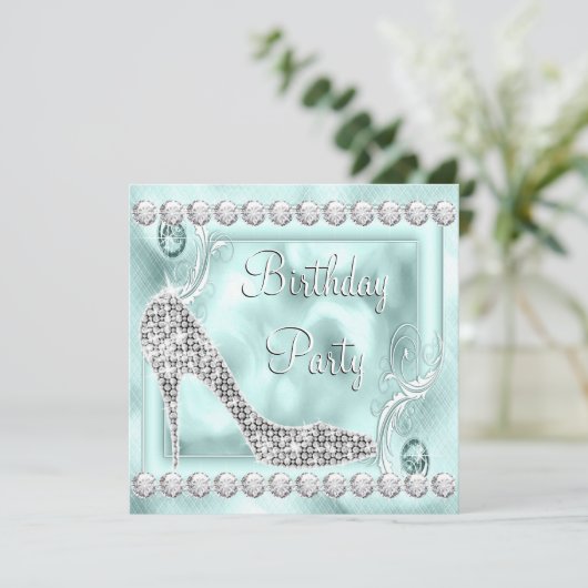 Elegant Diamond Blauwgroen Blauw Verjaardagsfeest Kaart (Staand voorkant)