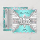Elegant Diamond Blauwgroen Sweet 16 Zestien Partij Kaart (Voorkant / Achterkant)