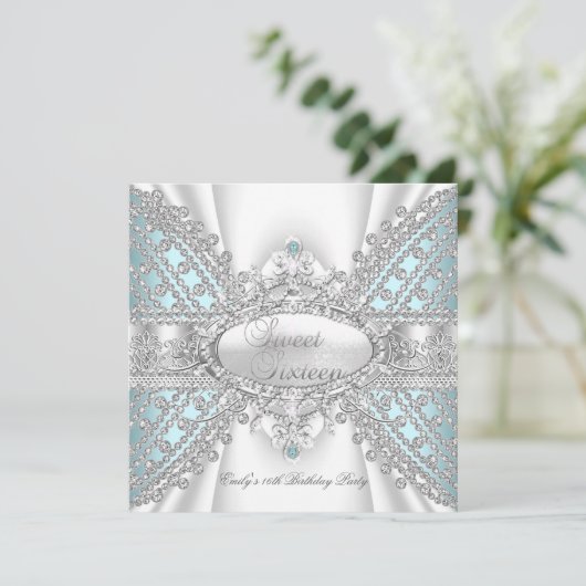 Elegant Diamond Blauwgroen Sweet 16 Zestien Uitnod Kaart (Staand voorkant)