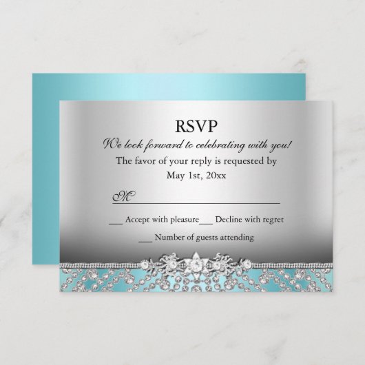 Elegant Diamond Blue RSVP (Voorkant / Achterkant)