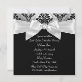 Elegant Diamond Bow Black Damask Foto Sweet 16 Kaart (Achterkant)