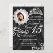 Elegant Diamond & Damask Foto Quinceanera Invite Kaart (Voorkant)