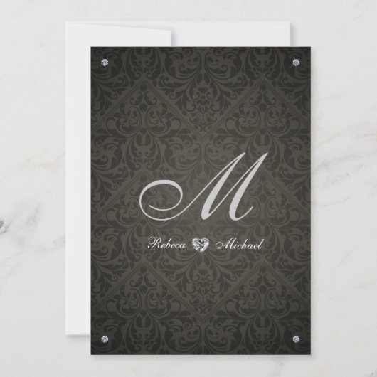 Elegant Diamond Damask Monogram Wedding Invites Kaart (Voorkant)