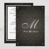 Elegant Diamond Damask Monogram Wedding Invites Kaart (Voorkant / Achterkant)