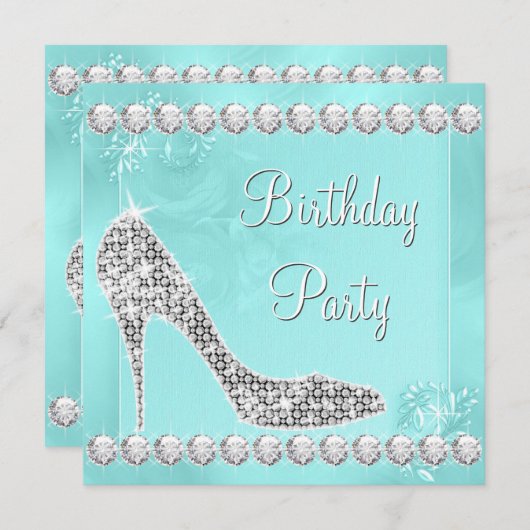 Elegant Diamond en Blauwgroen Blue verjaardagsfees Kaart (Voorkant / Achterkant)