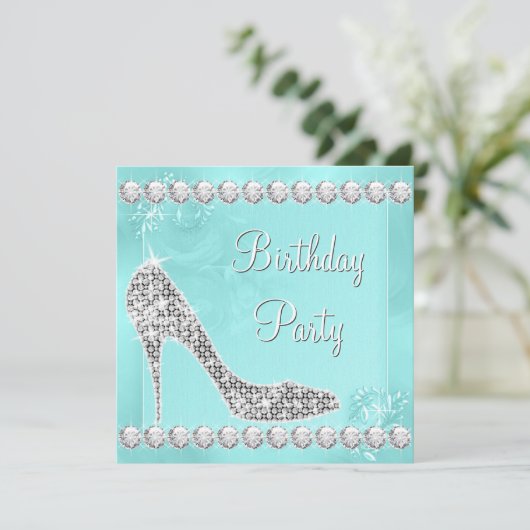 Elegant Diamond en Blauwgroen Blue verjaardagsfees Kaart (Staand voorkant)