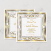 Elegant Diamond Gold White Pearl Birthday Kaart (Voorkant / Achterkant)