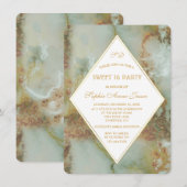 Elegant Diamond Green Marble SWEET 16 Party Kaart (Voorkant / Achterkant)