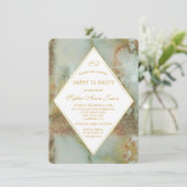 Elegant Diamond Green Marble SWEET 16 Party Kaart (Staand voorkant)
