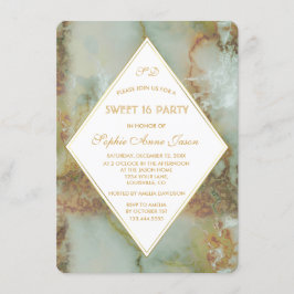 Elegant Diamond Green Marble SWEET 16 Party Kaart