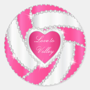 Elegant Diamond Hart Heet Roze Volleybal Ronde Sticker