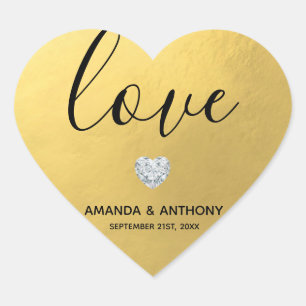 Elegant Diamond Hart LIEFDE Gouden Folie Huwelijks Sticker