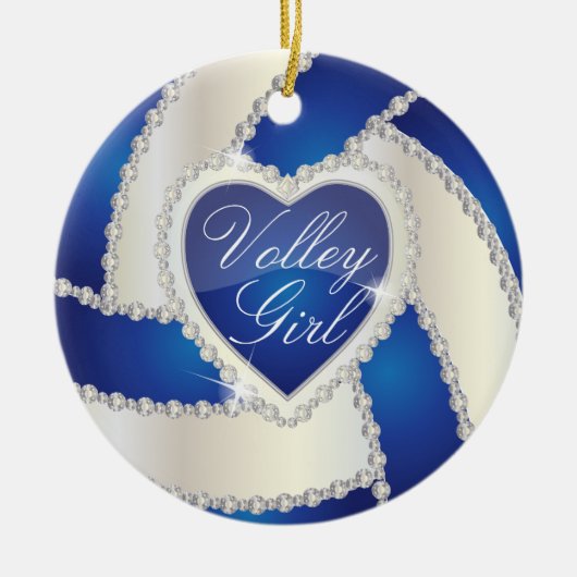Elegant Diamond Heart Dark Blue Volleyball Keramisch Ornament (Voorkant)