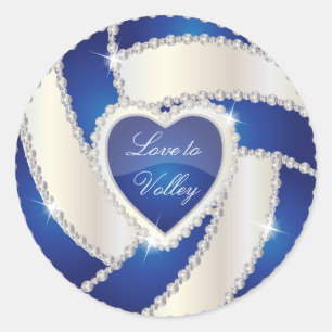 Elegant Diamond Heart Dark Blue Volleyball Ronde Sticker