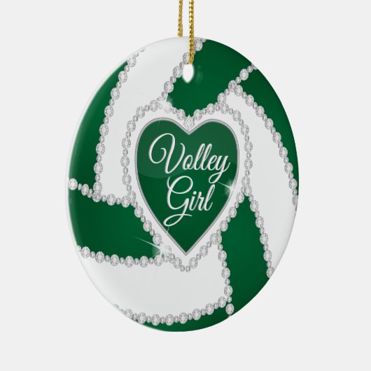 Elegant Diamond Heart Dark Green Volleyball Keramisch Ornament (Rechts)