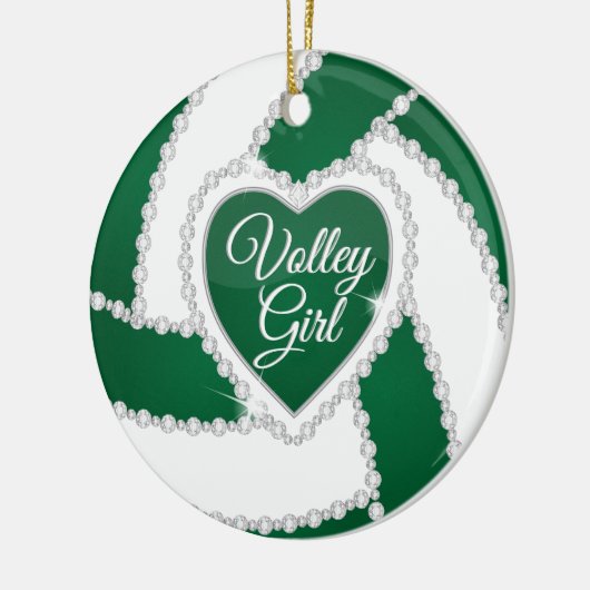 Elegant Diamond Heart Dark Green Volleyball Keramisch Ornament (Links)