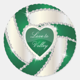 Elegant Diamond Heart Dark Green Volleyball Ronde Sticker