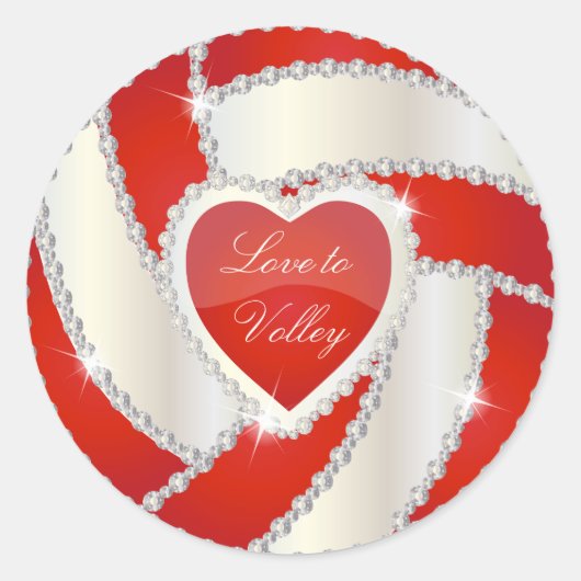 Elegant Diamond Heart Deep Red Volleyball Ronde Sticker (Voorkant)