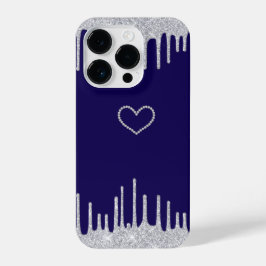 Elegant Diamond Heart iPhone 14 Pro Hoesje - Navy